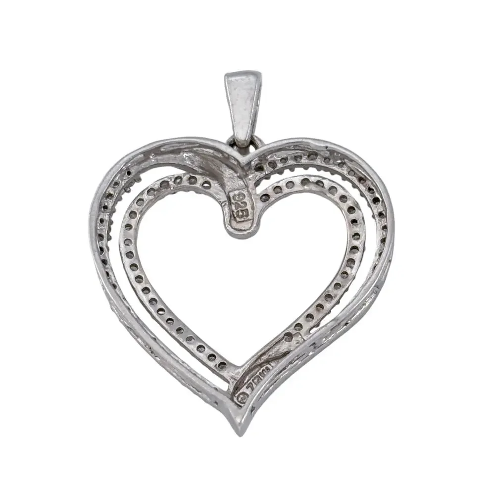 Vintage Sterling Silver 925 0.5ctw Diamond (Missing One) Heart Pendant